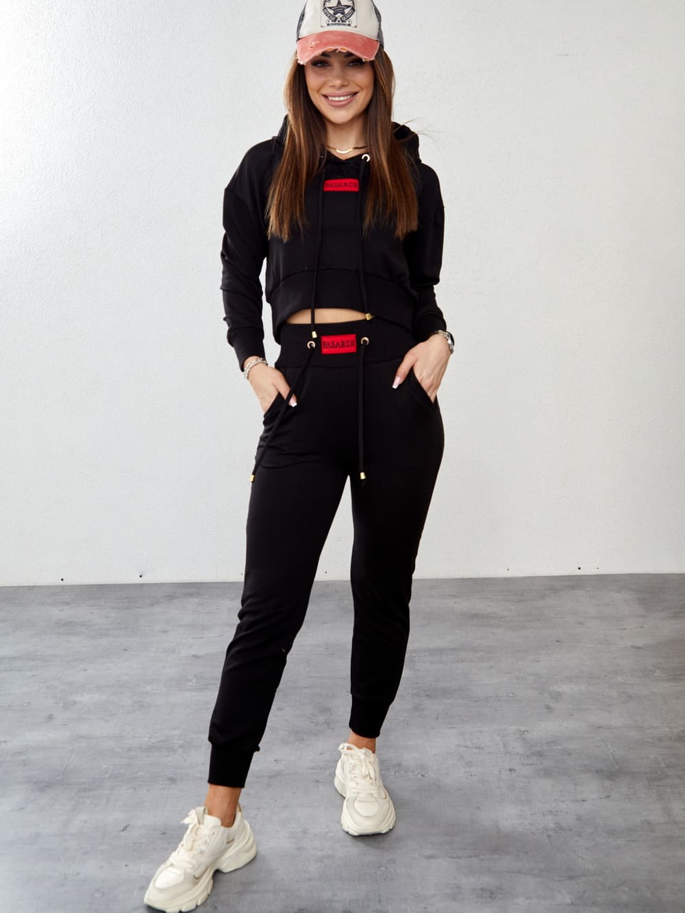 Women's tracksuit set with an asymmetric sweatshirt, black FI718 Rose Pallas