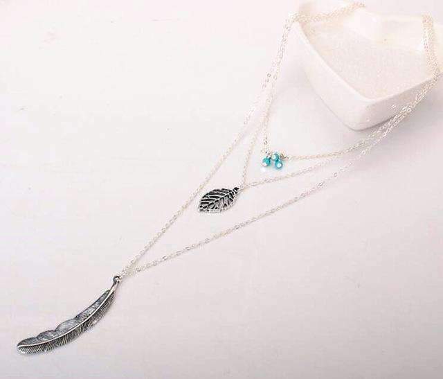 Turquoise Leaf Feather Multi Layer Necklace Jasper