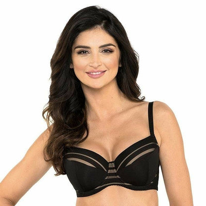 Full Figure Padded Striped Bra Gorteks Luna Black Lime Lucy