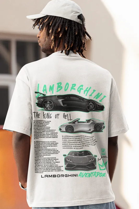 White Lamborghini Graphics Printed Round Neck Oversized Cotton T-Shirt Blush Nemesis