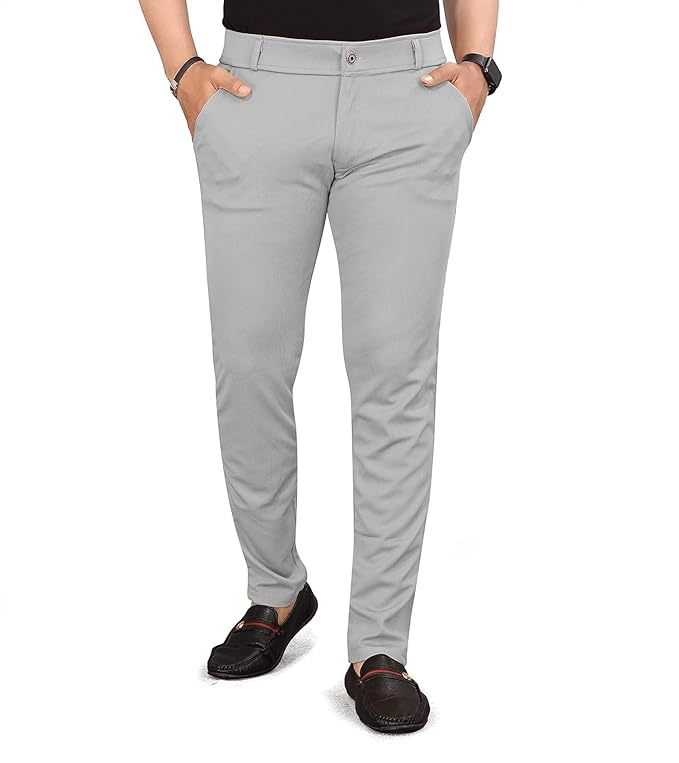 Men's Lycra Blend Trouser Pants (Size-30) (Color-LIGHT GREY) Coffee Semele