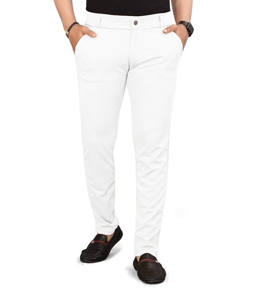 Men's Lycra Blend Trouser Pants (Size-32) (Color-WHITE) Coffee Semele