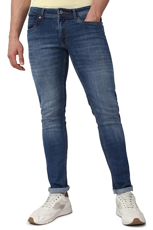 Men Classic Straigh fit Casual Jeans (Size-M) (Color-BLUE) Cerulean Almond