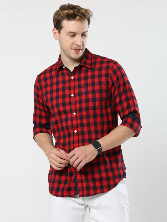 Mens Checks Casual Shirt (Size-M) (Color-Red) Lilac Hermes