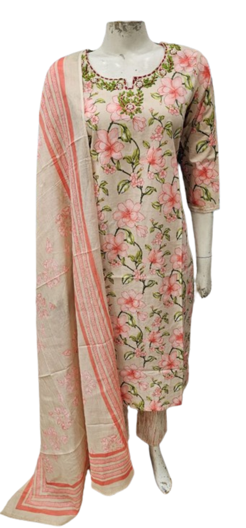 Women Printed Kurta Pant & Dupatta Set Size M Color Multicolor Peach Danae