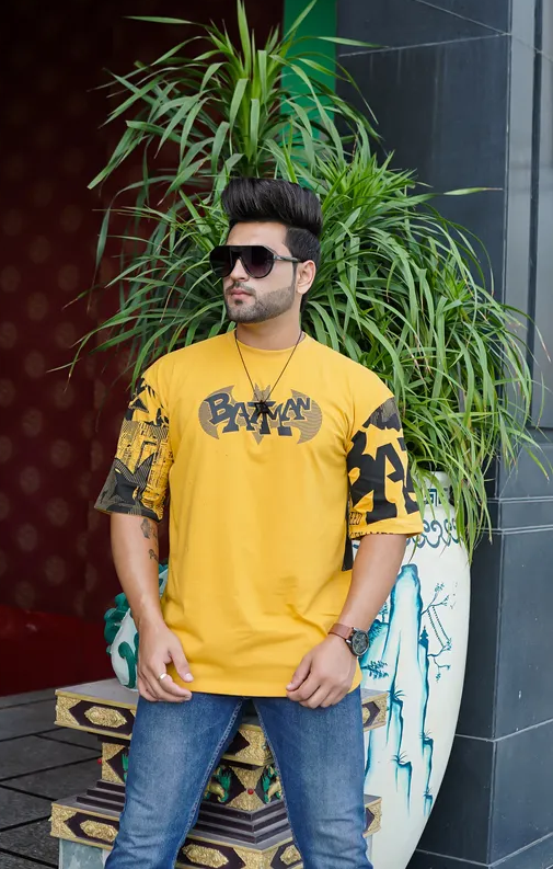 Printed Round Neck Soft T-Shirt For Men (Size-L) (Color-YELLOW) Champagne Shadow