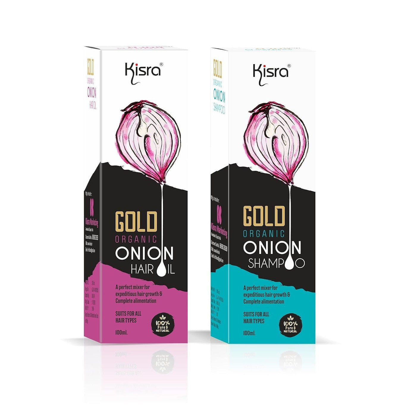 Kisra Gold Organic Onion Hair Oil & Onion Shampoo Pack of 2 Carmine Rose