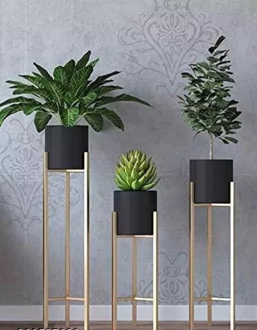 Metal Floor Planter Stand With Flower Pots For Indoors And Outdoor Black Hypnos