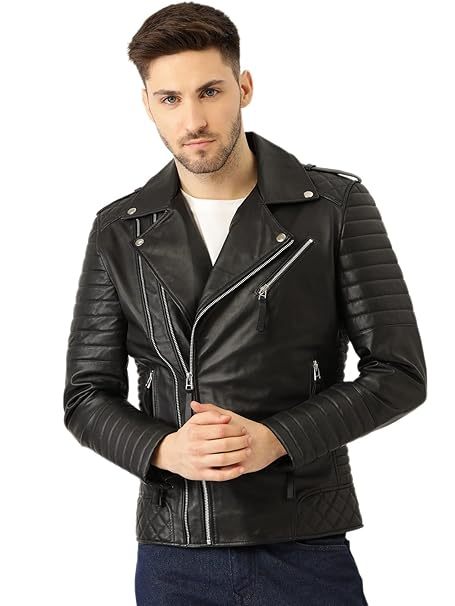 Solid Zip Style Big Collar Men's Faux Leather Motorcycle Fashion Biker Lemon Huckleberry