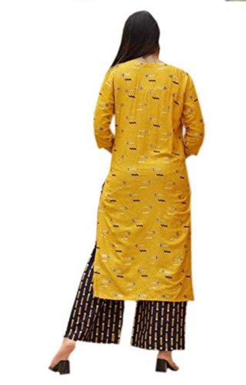 Women's Yellow Rayon Printed Kurta Size XL Olive Huckleberry