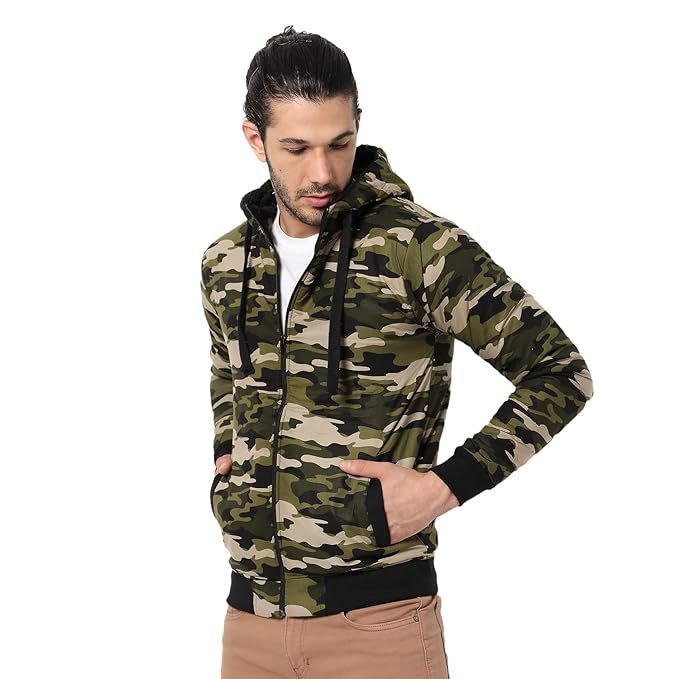 Men's Army Camouflage Regular Fit Cotton Jacket For Winter Wear Lemon Huckleberry