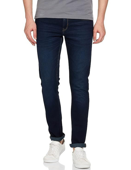 Men Classic Straigh fit Casual Jeans (Size-S) (Color-NAVY BLUE) Cerulean Almond