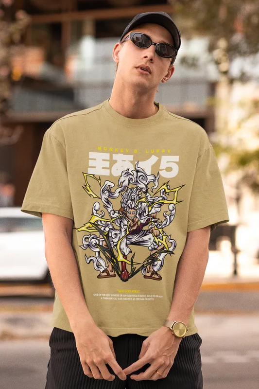 Anime Graphic Printed Round Neck Oversized Cotton T-Shirt For Men Blush Nemesis