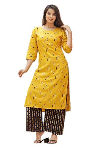 Women's Yellow Rayon Printed Kurta Size XL Olive Huckleberry