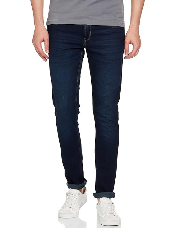 Men Classic Straigh fit Casual Jeans (Size-M) (Color-NAVY BLUE) Cerulean Almond