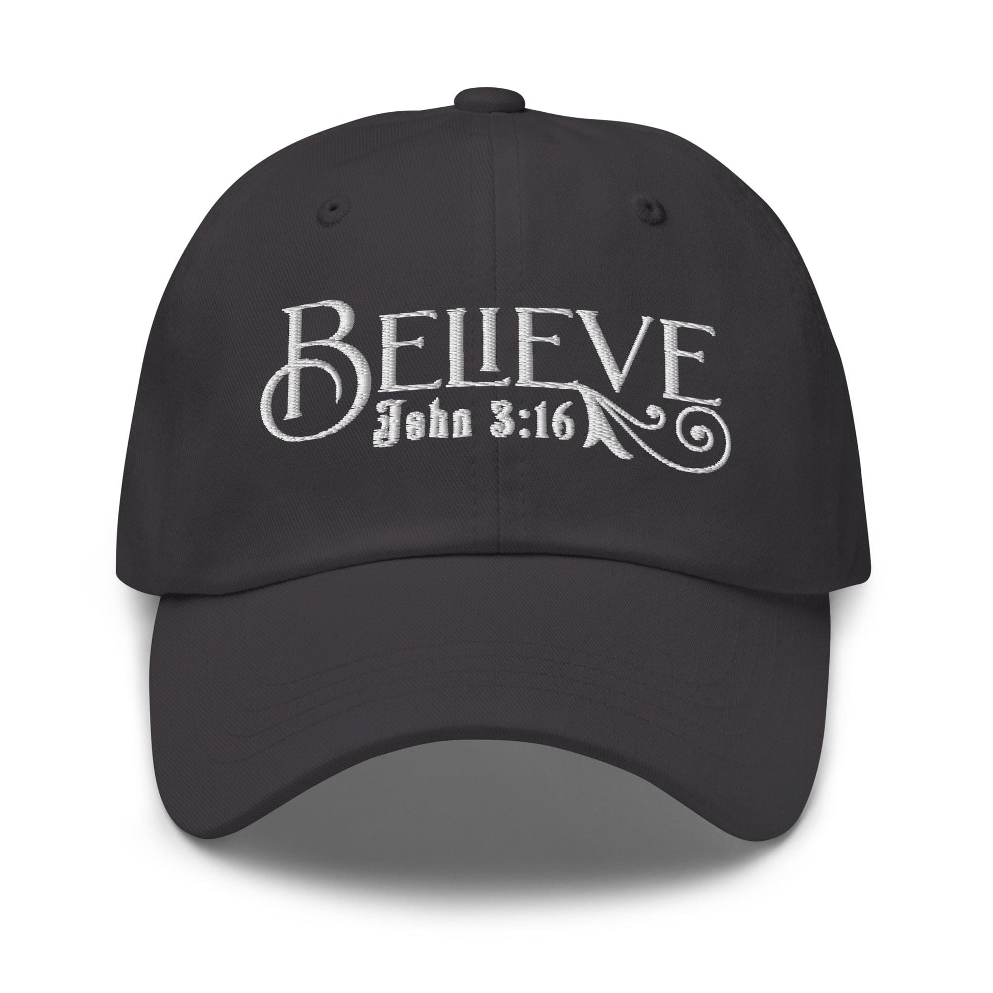 Embroidered Baseball Dad Cap, Believe - John 3:16 Grey Coco