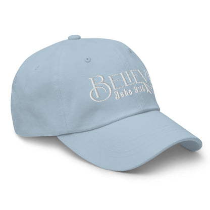 Embroidered Baseball Dad Cap, Believe - John 3:16 Grey Coco