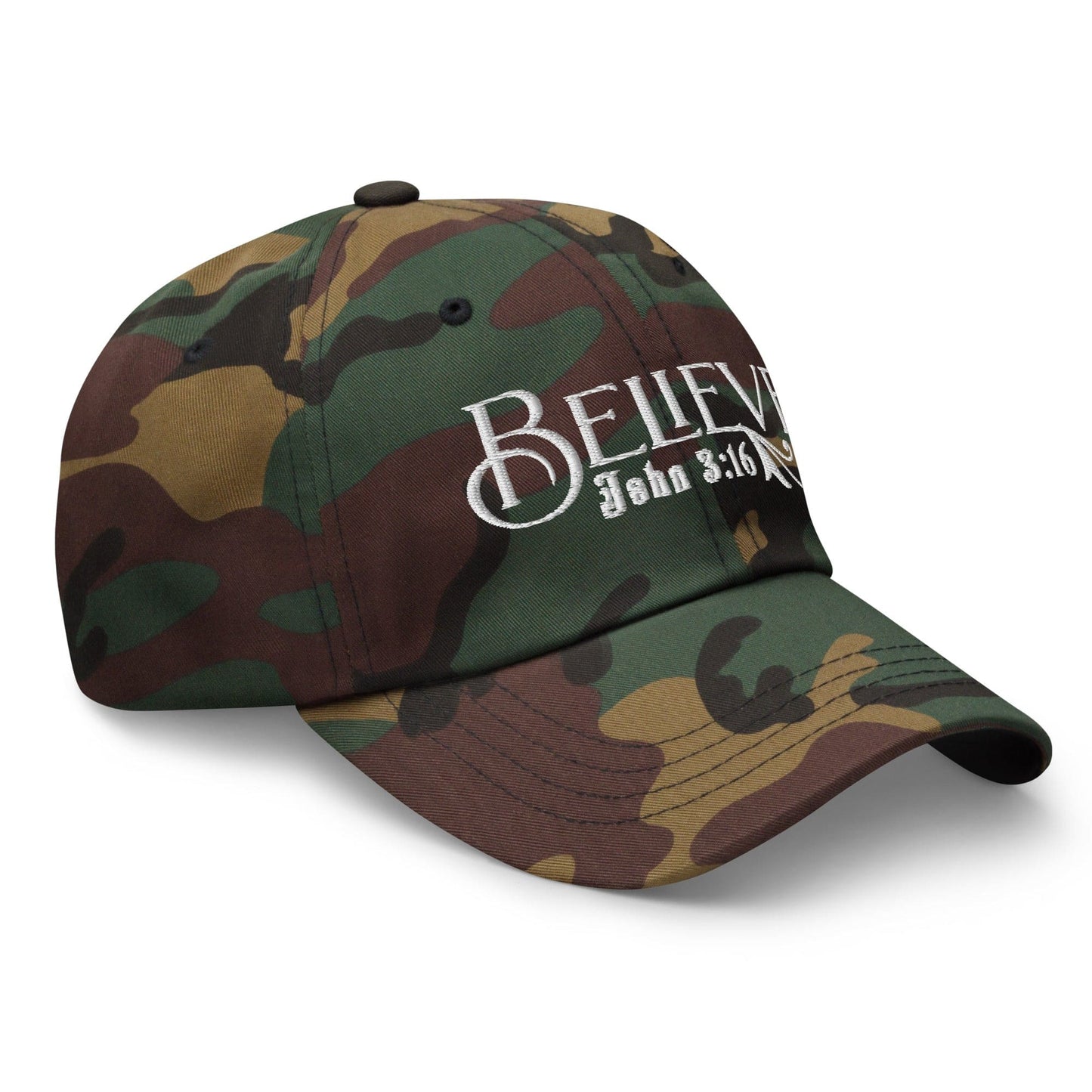 Embroidered Baseball Dad Cap, Believe - John 3:16 Grey Coco