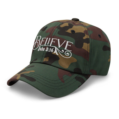 Embroidered Baseball Dad Cap, Believe - John 3:16 Grey Coco