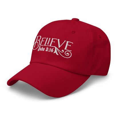 Embroidered Baseball Dad Cap, Believe - John 3:16 Grey Coco