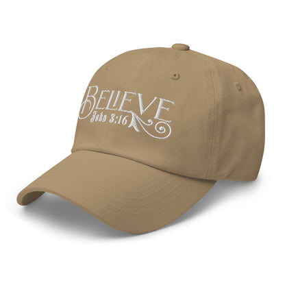 Embroidered Baseball Dad Cap, Believe - John 3:16 Grey Coco