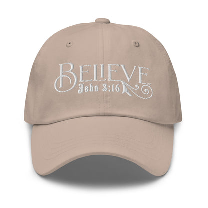 Embroidered Baseball Dad Cap, Believe - John 3:16 Grey Coco