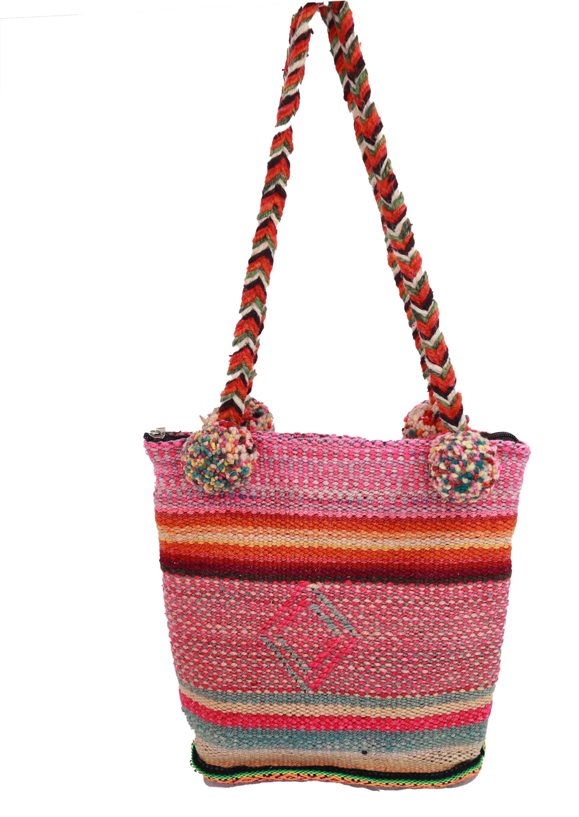 Hand Braided, Pom-Pom Shoulder Bag Kornerupine