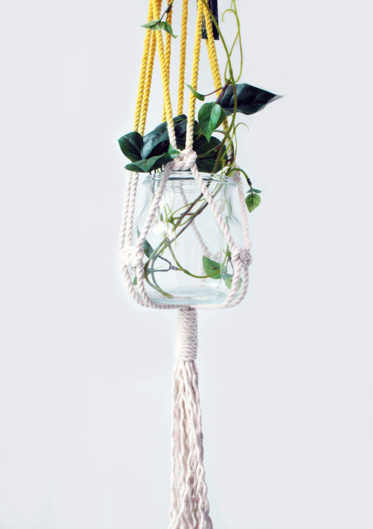 Macrame Plant Hanger, Hand Dyed, Hanging Planter Silver Simba