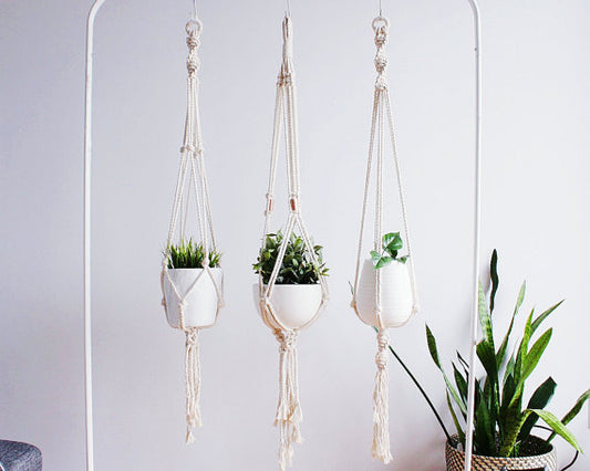 Macrame Plant Hanger, Hanging Planter, Indoor, Silver Simba