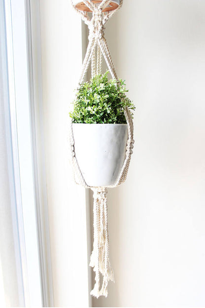 Double Macrame Plant Hanger, Hanging Planter Silver Simba