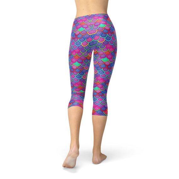 Womens Purple Pink Mermaid Capri Leggings Maroon Sooty