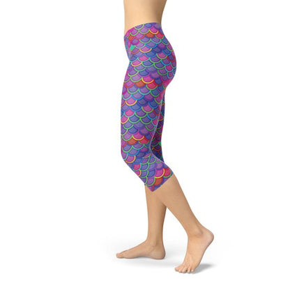 Womens Purple Pink Mermaid Capri Leggings Maroon Sooty