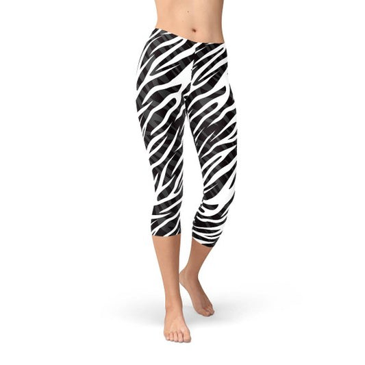 Womens Zebra Stripes Capri Leggings Maroon Sooty