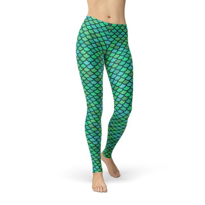 Womens Green Mermaid Leggings Maroon Sooty