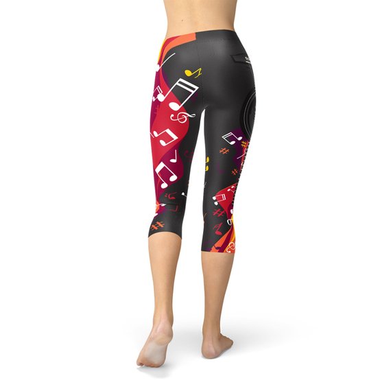 Guitar and Music Note Capri Leggings Maroon Sooty