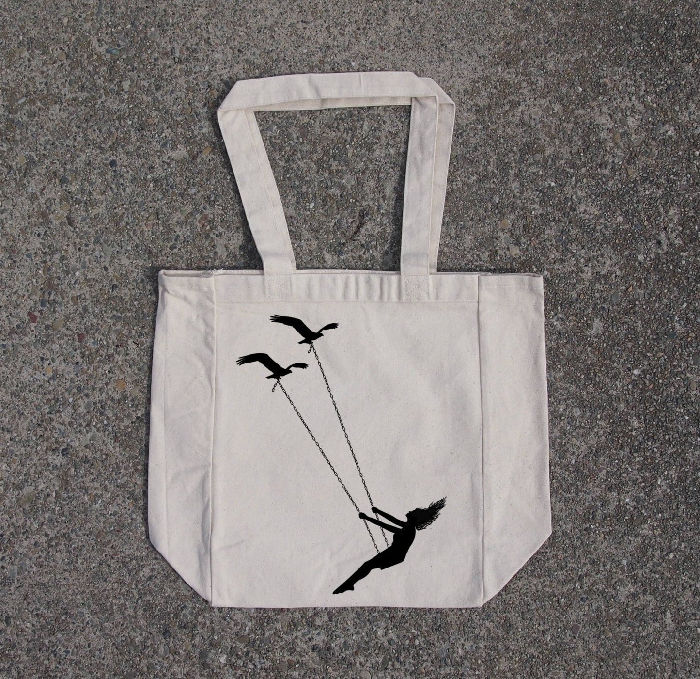 Flying bird swing- cotton canvas natural tote bag Indigo Tiger