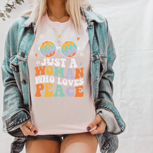 Just a Woman Who Loves Peace Graphic Tee Rose Nesoi