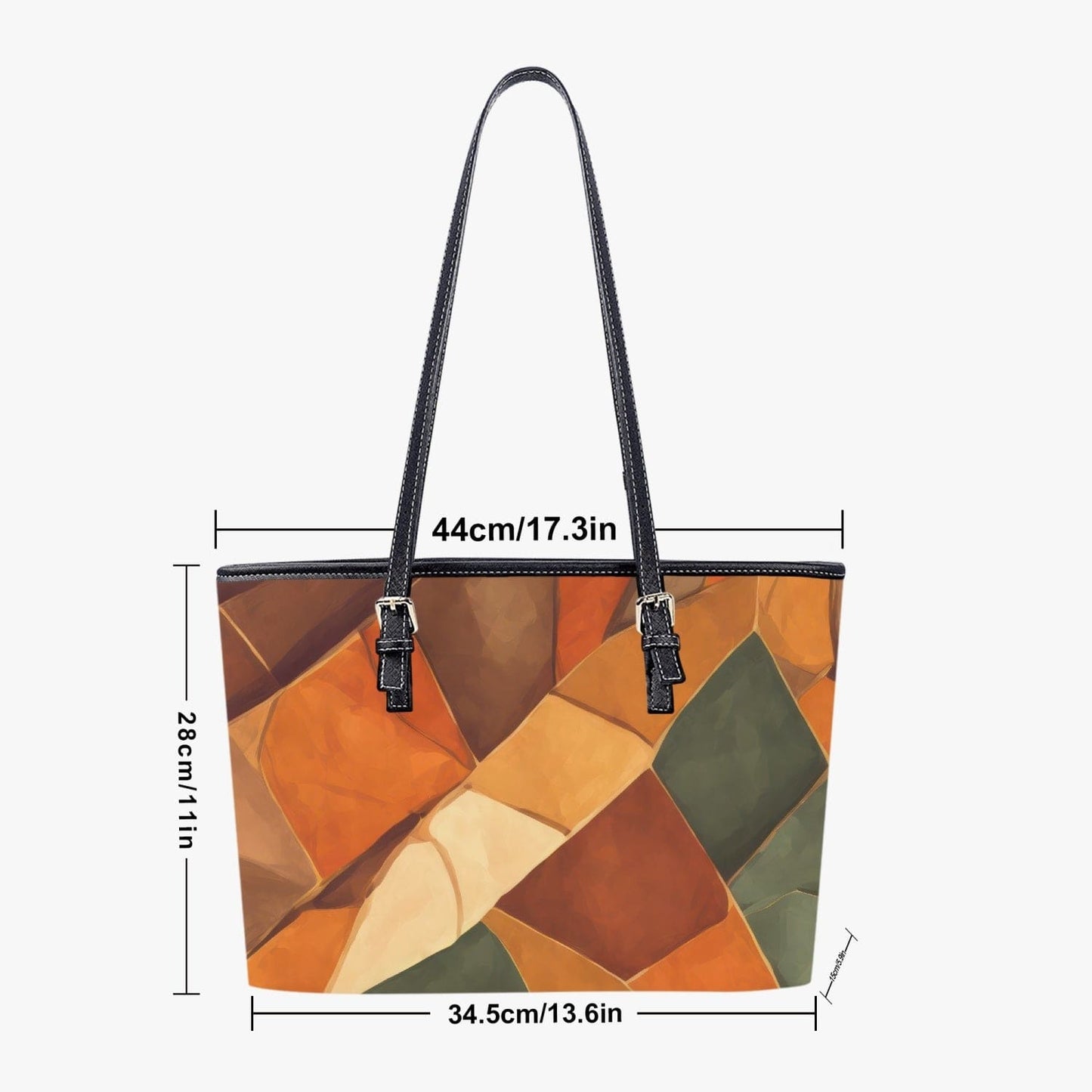 Large Leather Tote Bag for Women, Rustic Abstract Illustration Grey Coco