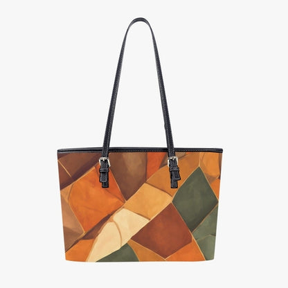 Large Leather Tote Bag for Women, Rustic Abstract Illustration Grey Coco