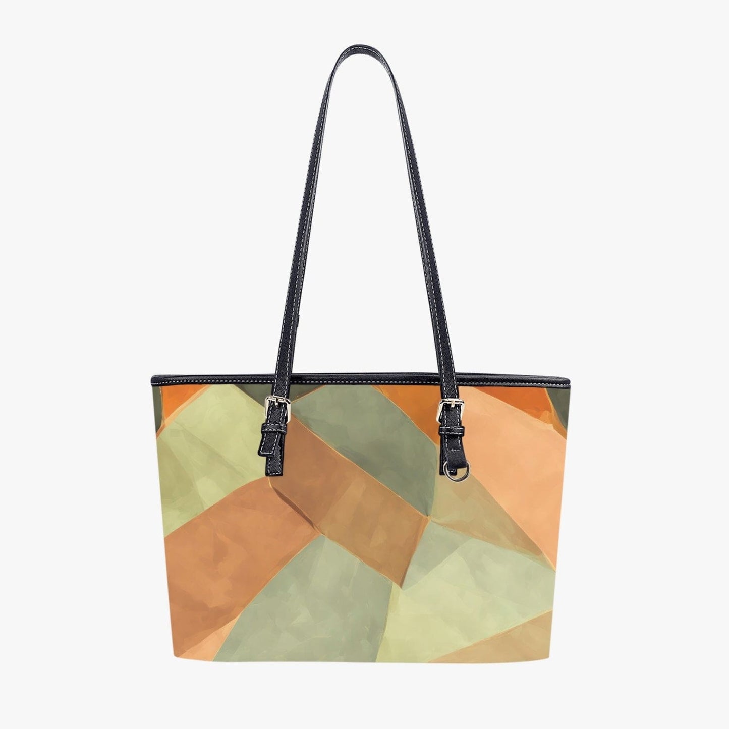 Large Leather Tote Bag for Women, Rustic Abstract Illustration Grey Coco