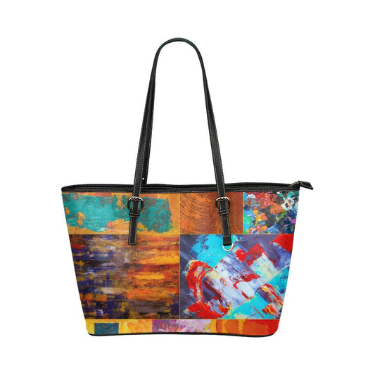 Large Leather Tote Shoulder Bag - Abstract Mixed Color Print Grey Coco