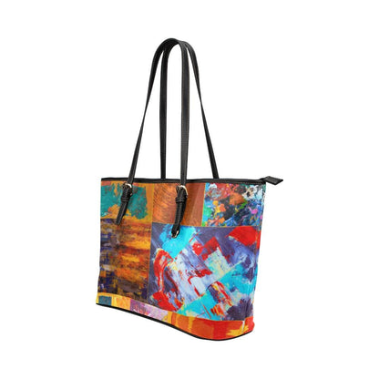 Large Leather Tote Shoulder Bag - Abstract Mixed Color Print Grey Coco