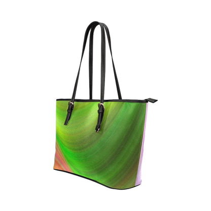 Large Leather Tote Shoulder Bag - Pink and Green Gradient Handbag Grey Coco