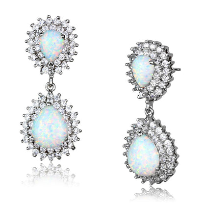 LOS879 - Rhodium 925 Sterling Silver Earrings with Semi-Precious Opal Turquoise Tiger