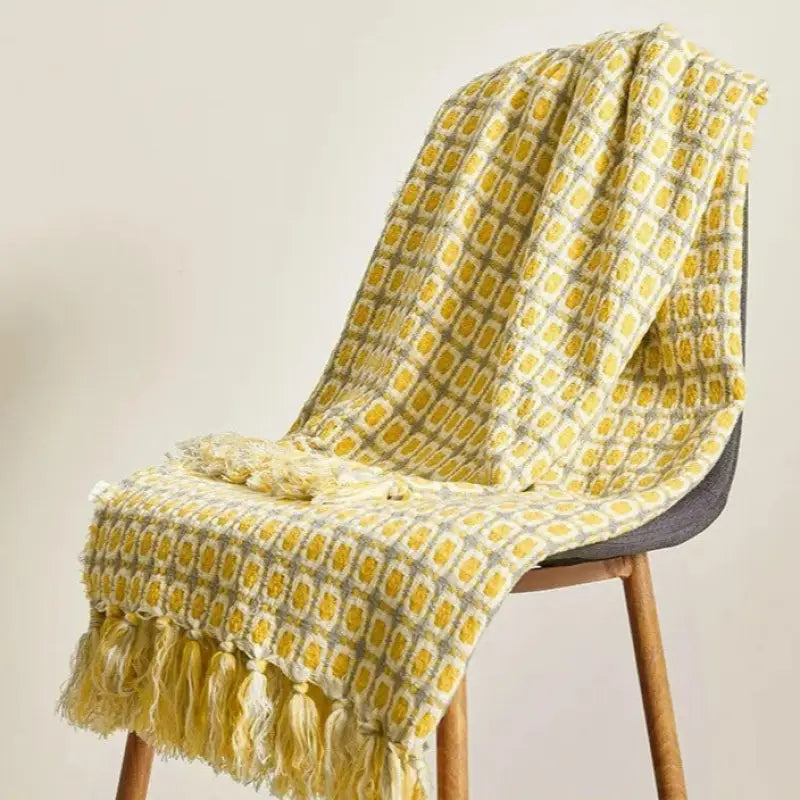 Pastoral Style Yellow Knitted Woolen Blanket Copper Pallas