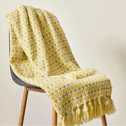 Pastoral Style Yellow Knitted Woolen Blanket Copper Pallas