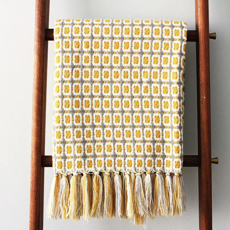 Pastoral Style Yellow Knitted Woolen Blanket Copper Pallas