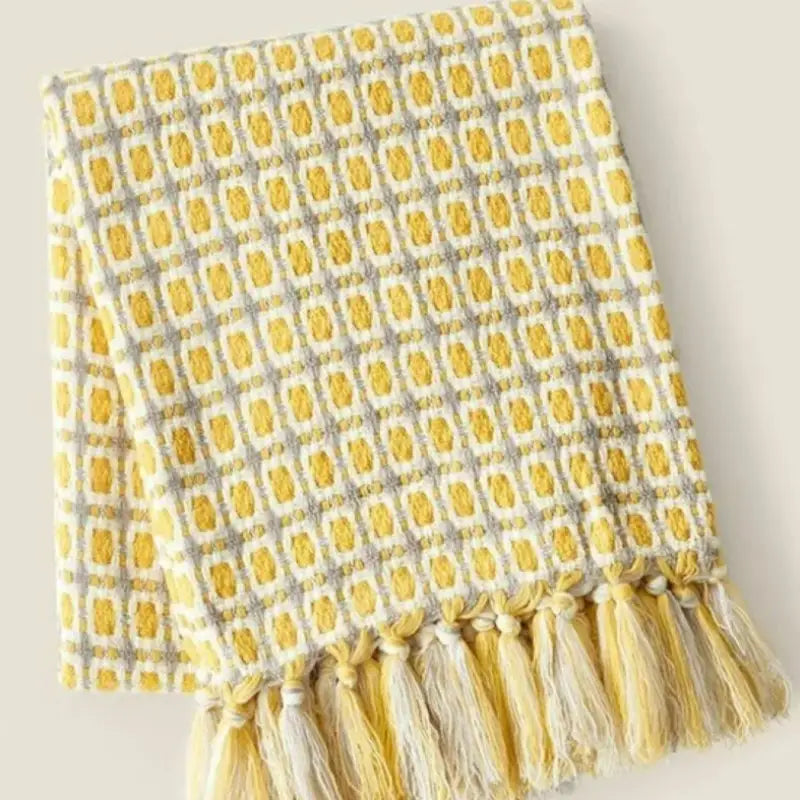 Pastoral Style Yellow Knitted Woolen Blanket Copper Pallas