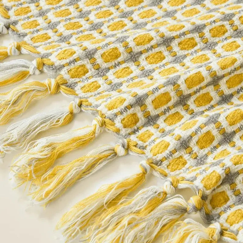 Pastoral Style Yellow Knitted Woolen Blanket Copper Pallas