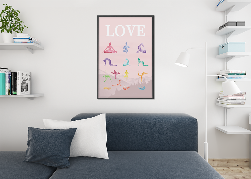 Love Yoga 14 Poses Premium Matte Poster Yellow Pandora